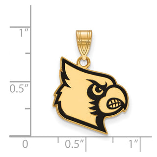 Sterling Silver Gold-plated LogoArt University of Louisville Cardinal Large Enameled Pendant