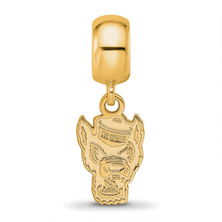 Sterling Silver Gold-plated LogoArt North Carolina State University Wolf Small Dangle Bead Charm