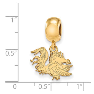 Sterling Silver Gold-plated LogoArt University of South Carolina Gamecock Small Dangle Bead Charm