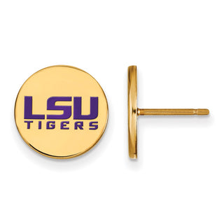 Sterling Silver Gold-plated LogoArt Louisiana State University L-S-U Tigers Small Enameled Disc Post Earrings