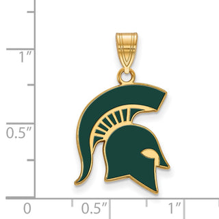 Sterling Silver Gold-plated LogoArt Michigan State University Spartan Large Enameled Pendant