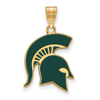 Sterling Silver Gold-plated LogoArt Michigan State University Spartan Large Enameled Pendant
