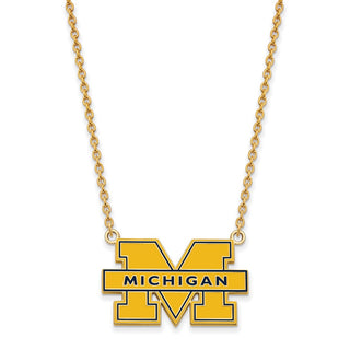 Sterling Silver Gold-plated LogoArt University of Michigan Letter M Large Blue Enameled Pendant 18 inch Necklace