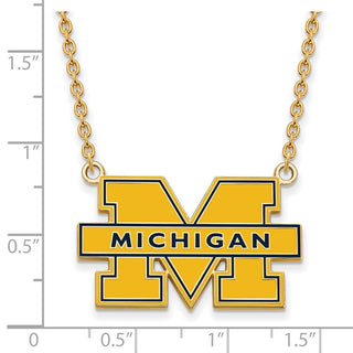 Sterling Silver Gold-plated LogoArt University of Michigan Letter M Large Blue Enameled Pendant 18 inch Necklace