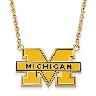 Sterling Silver Gold-plated LogoArt University of Michigan Letter M Large Blue Enameled Pendant 18 inch Necklace