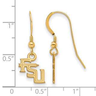 Sterling Silver Gold-plated LogoArt Florida State University F-S-U Extra Small Dangle Wire Earrings