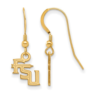Sterling Silver Gold-plated LogoArt Florida State University F-S-U Extra Small Dangle Wire Earrings