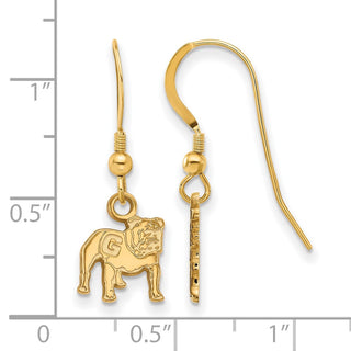 Sterling Silver Gold-plated LogoArt University of Georgia Bulldog Extra Small Dangle Wire Earrings