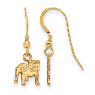 Sterling Silver Gold-plated LogoArt University of Georgia Bulldog Extra Small Dangle Wire Earrings