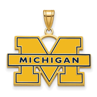 Sterling Silver Gold-plated LogoArt University of Michigan Letter M Large Blue Enameled Pendant