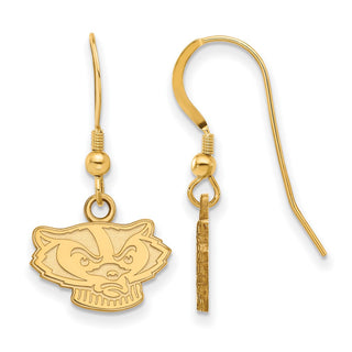 Sterling Silver Gold-plated LogoArt University of Wisconsin Badger Extra Small Dangle Wire Earrings