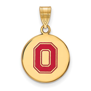 Sterling Silver Gold-plated LogoArt The Ohio State University Letter O Medium Enameled Disc Pendant