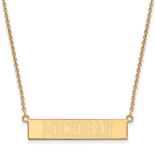 Sterling Silver Gold-plated LogoArt The University of Michigan Small Bar 18 inch Necklace