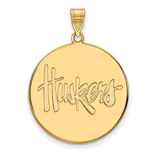 Sterling Silver Gold-plated LogoArt University of Nebraska Huskers Extra Large Disc Pendant