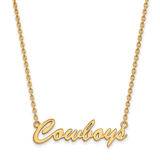 Sterling Silver Gold-plated LogoArt Oklahoma State University Cowboys Script Medium Pendant 18 inch Necklace