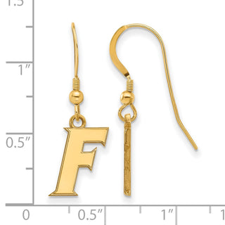 Sterling Silver Gold-plated LogoArt University of Florida Letter F Small Dangle Wire Earrings