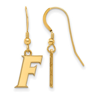 Sterling Silver Gold-plated LogoArt University of Florida Letter F Small Dangle Wire Earrings