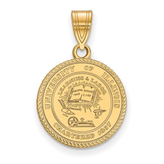 Sterling Silver Gold-plated LogoArt University of Illinois Medium Crest Pendant