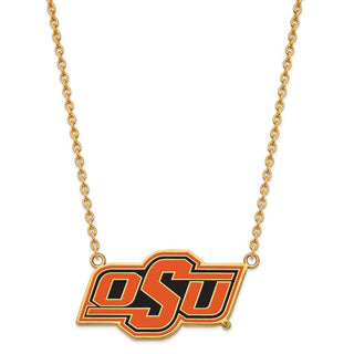 Sterling Silver Gold-plated LogoArt Oklahoma State University O-S-U Large Enameled Pendant 18 inch Necklace