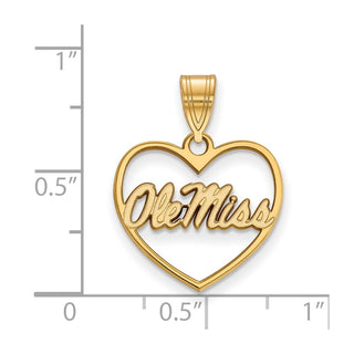 Sterling Silver Gold-plated LogoArt University of Mississippi Ole Miss Heart Pendant