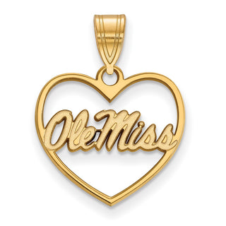 Sterling Silver Gold-plated LogoArt University of Mississippi Ole Miss Heart Pendant