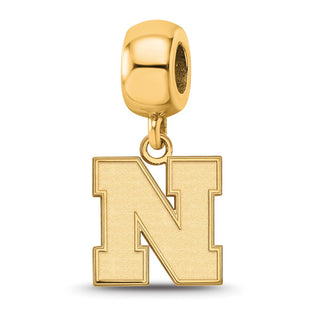 Sterling Silver Gold-plated LogoArt University of Nebraska Letter N Small Dangle Bead Charm