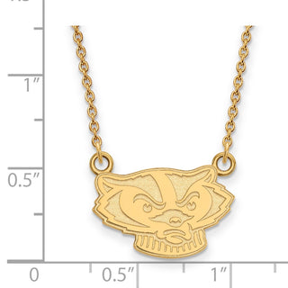 14k Gold LogoArt University of Wisconsin Badger Small Pendant 18 inch Necklace