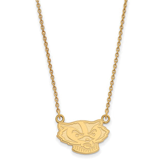 14k Gold LogoArt University of Wisconsin Badger Small Pendant 18 inch Necklace