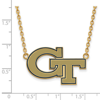 Sterling Silver Gold-plated LogoArt Georgia Institute of Technology G-T Large Enameled Pendant 18 inch Necklace