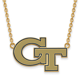 Sterling Silver Gold-plated LogoArt Georgia Institute of Technology G-T Large Enameled Pendant 18 inch Necklace