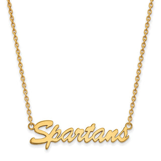 Sterling Silver Gold-plated LogoArt Michigan State University Spartans Script Medium Pendant 18 inch Necklace