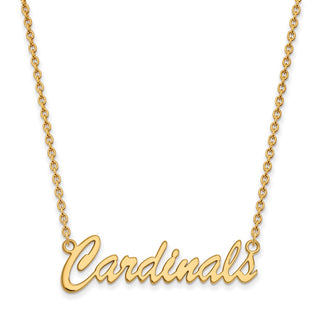 Sterling Silver Gold-plated LogoArt University of Louisville Cardinals Script Medium Pendant 18 inch Necklace