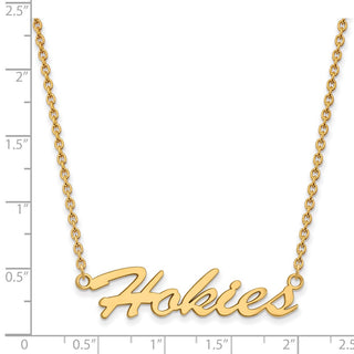 Sterling Silver Gold-plated LogoArt Virginia Tech Hokies Script Medium Pendant 18 inch Necklace