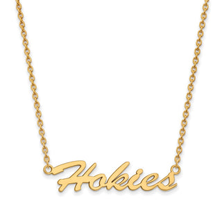 Sterling Silver Gold-plated LogoArt Virginia Tech Hokies Script Medium Pendant 18 inch Necklace