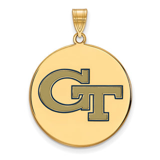 Sterling Silver Gold-plated LogoArt Georgia Institute of Technology G-T Extra Large Enameled Disc Pendant