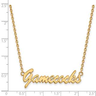Sterling Silver Gold-plated LogoArt U of South Carolina Gamecocks Script Medium Pendant 18 inch Necklace