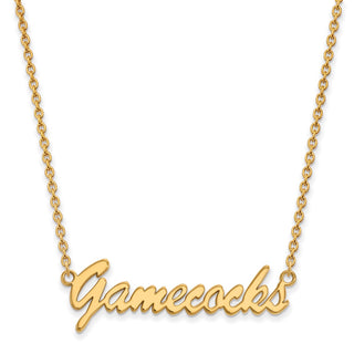 Sterling Silver Gold-plated LogoArt U of South Carolina Gamecocks Script Medium Pendant 18 inch Necklace