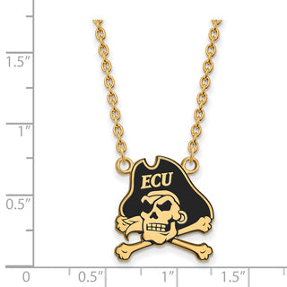 Sterling Silver Gold-plated LogoArt East Carolina University Pirate Large Enameled Pendant 18 inch Necklace