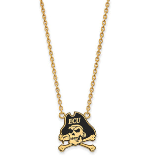 Sterling Silver Gold-plated LogoArt East Carolina University Pirate Large Enameled Pendant 18 inch Necklace