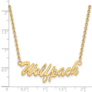 Sterling Silver Gold-plated LogoArt North Carolina State University Medium Wolfpack Script Pendant 18 inch Necklace