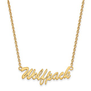 Sterling Silver Gold-plated LogoArt North Carolina State University Medium Wolfpack Script Pendant 18 inch Necklace