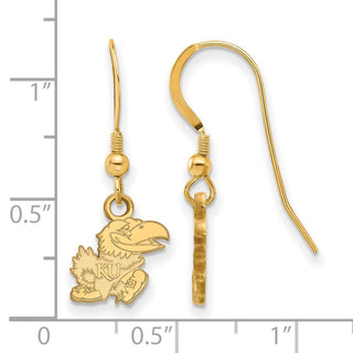Sterling Silver Gold-plated LogoArt University of Kansas Jayhawk Extra Small Dangle Wire Earrings GP069UKS