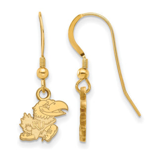 Sterling Silver Gold-plated LogoArt University of Kansas Jayhawk Extra Small Dangle Wire Earrings GP069UKS