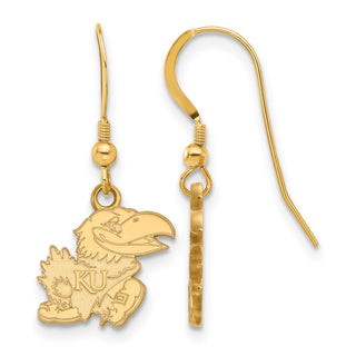 Sterling Silver Gold-plated LogoArt University of Kansas Jayhawk Small Dangle Wire Earrings GP070UKS