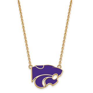 Sterling Silver Gold-plated LogoArt Kansas State University Wildcat Large Enameled Pendant 18 inch Necklace