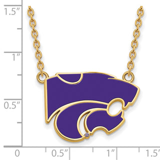 Sterling Silver Gold-plated LogoArt Kansas State University Wildcat Large Enameled Pendant 18 inch Necklace