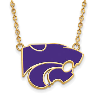 Sterling Silver Gold-plated LogoArt Kansas State University Wildcat Large Enameled Pendant 18 inch Necklace