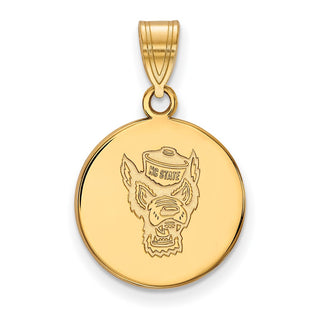 Sterling Silver Gold-plated LogoArt North Carolina State University Wolf Medium Disc Pendant