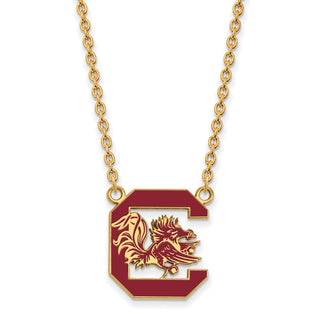 Sterling Silver Gold-plated LogoArt University of South Carolina Large Enameled Pendant 18 inch Necklace