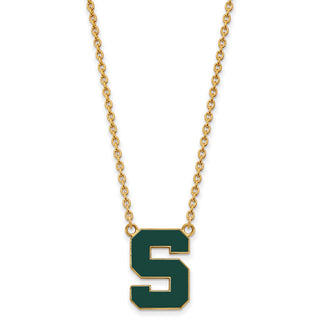 Sterling Silver Gold-plated LogoArt Michigan State University Letter S Large Enameled Pendant 18 inch Necklace